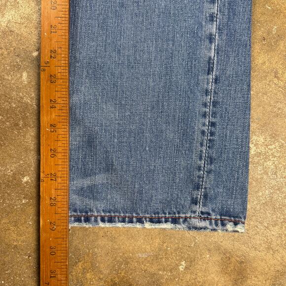 Y2K American Eagle Men’s 34x30 Straight‎ Leg Button Fly Jeans Blue Distressed - Picture 15 of 16